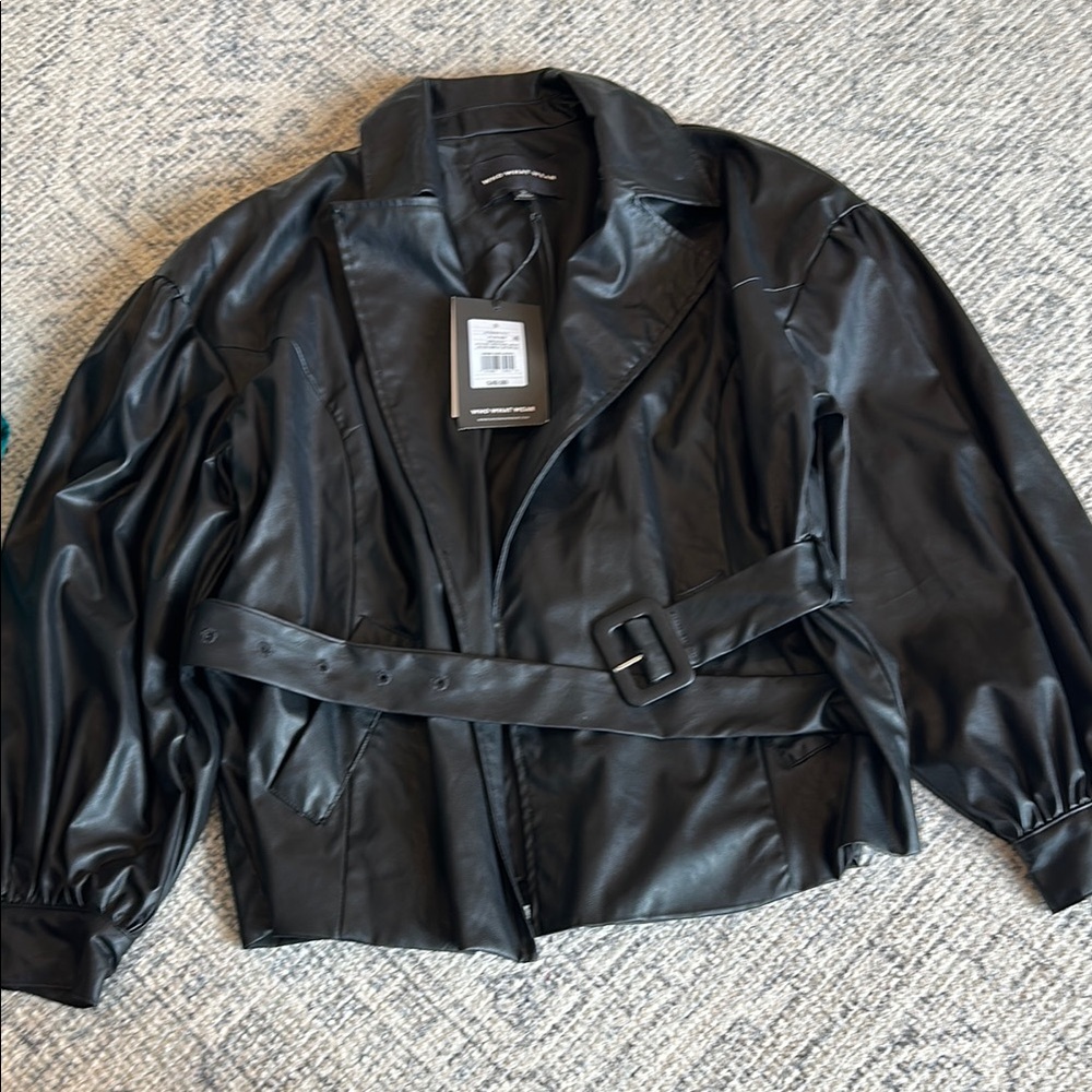 Who What Wear Black Leather Jacket with Belted Waist